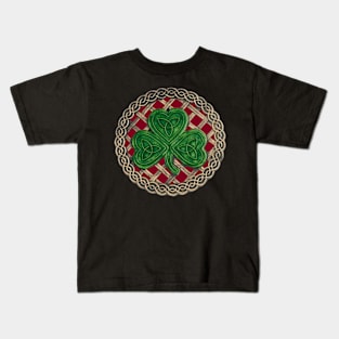 Celtic Knot Shamrock Red Background Kids T-Shirt